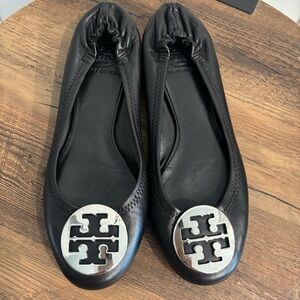 Tory Burch Minnie Travel Ballet Flats Women’s 8.5 Black Leather Slip-On
